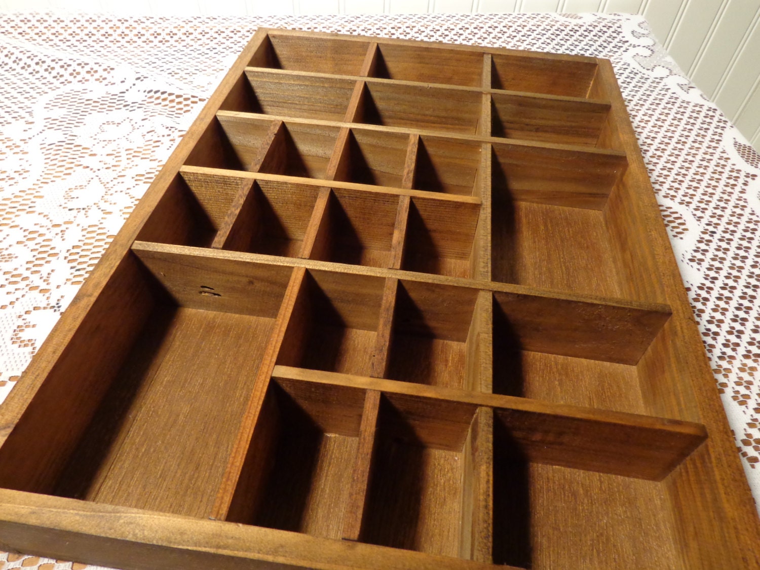 Vintage Wood Divided Display Box Shadow Box by BubbiesMemories