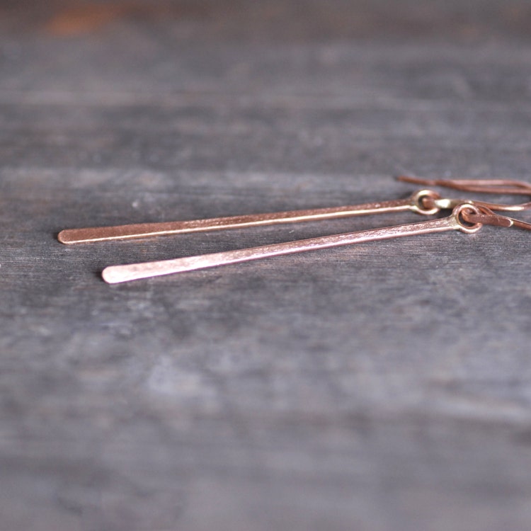 Rose Gold Thread Earrings Long Gold Earrings by LilianGinebra