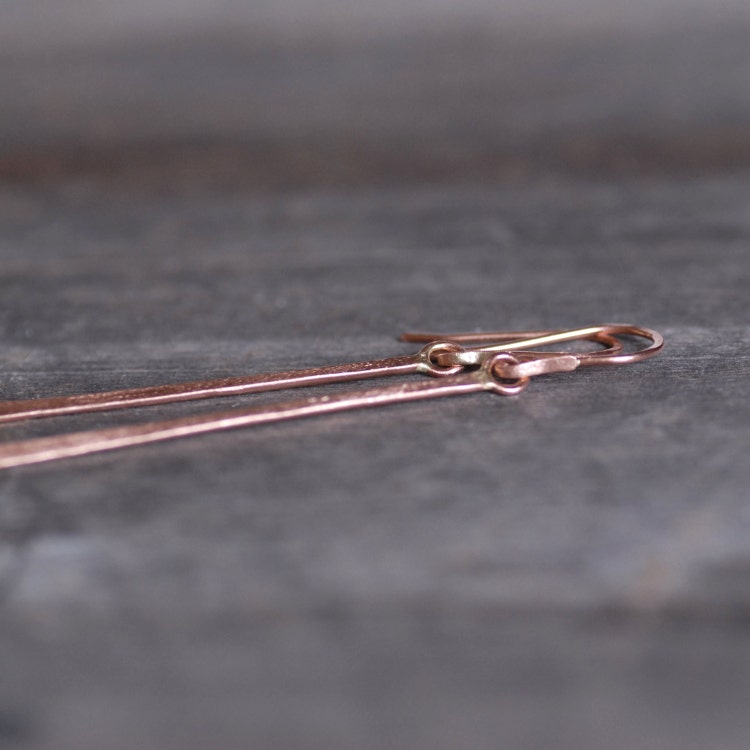 Rose Gold Thread Earrings Long Gold Earrings by LilianGinebra