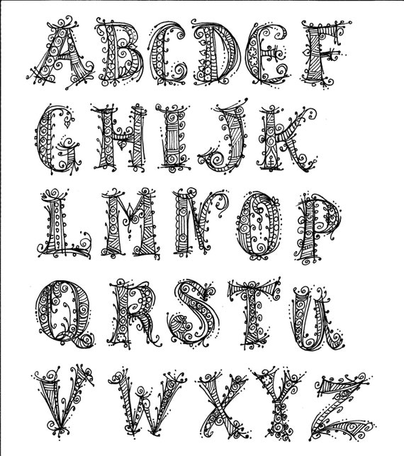 Instant Download Alphabet  henna  Style chalk art decor coloring