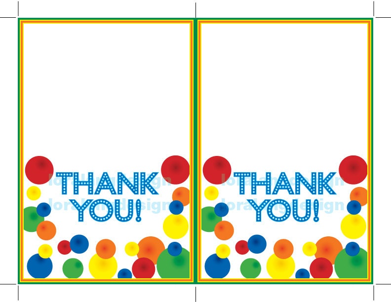 Digital Printable Bouncy Ball Birthday Thank You Cards INSTANT