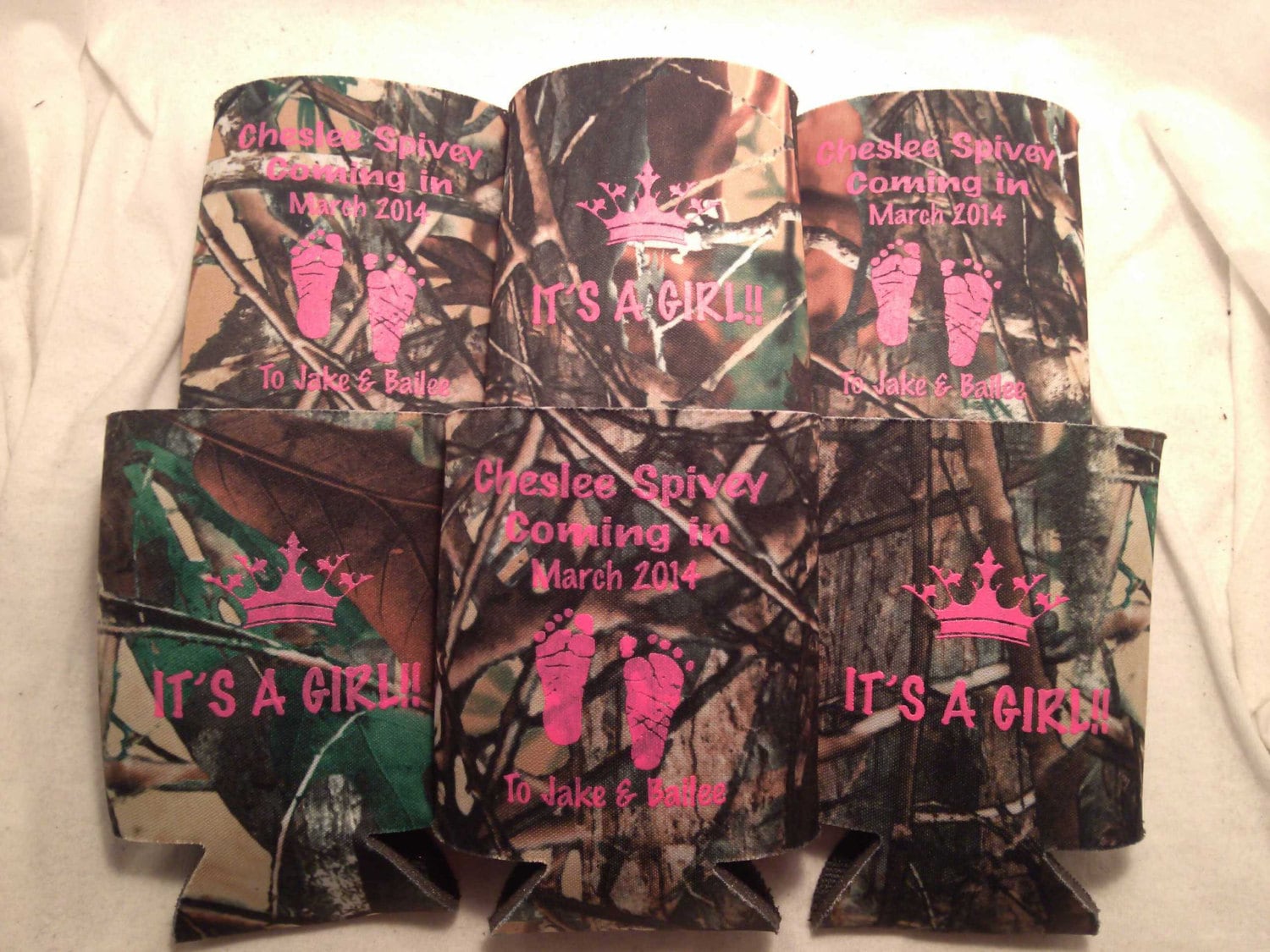 Camo Baby Shower favors Can Coolers design by odysseycustomdesigns