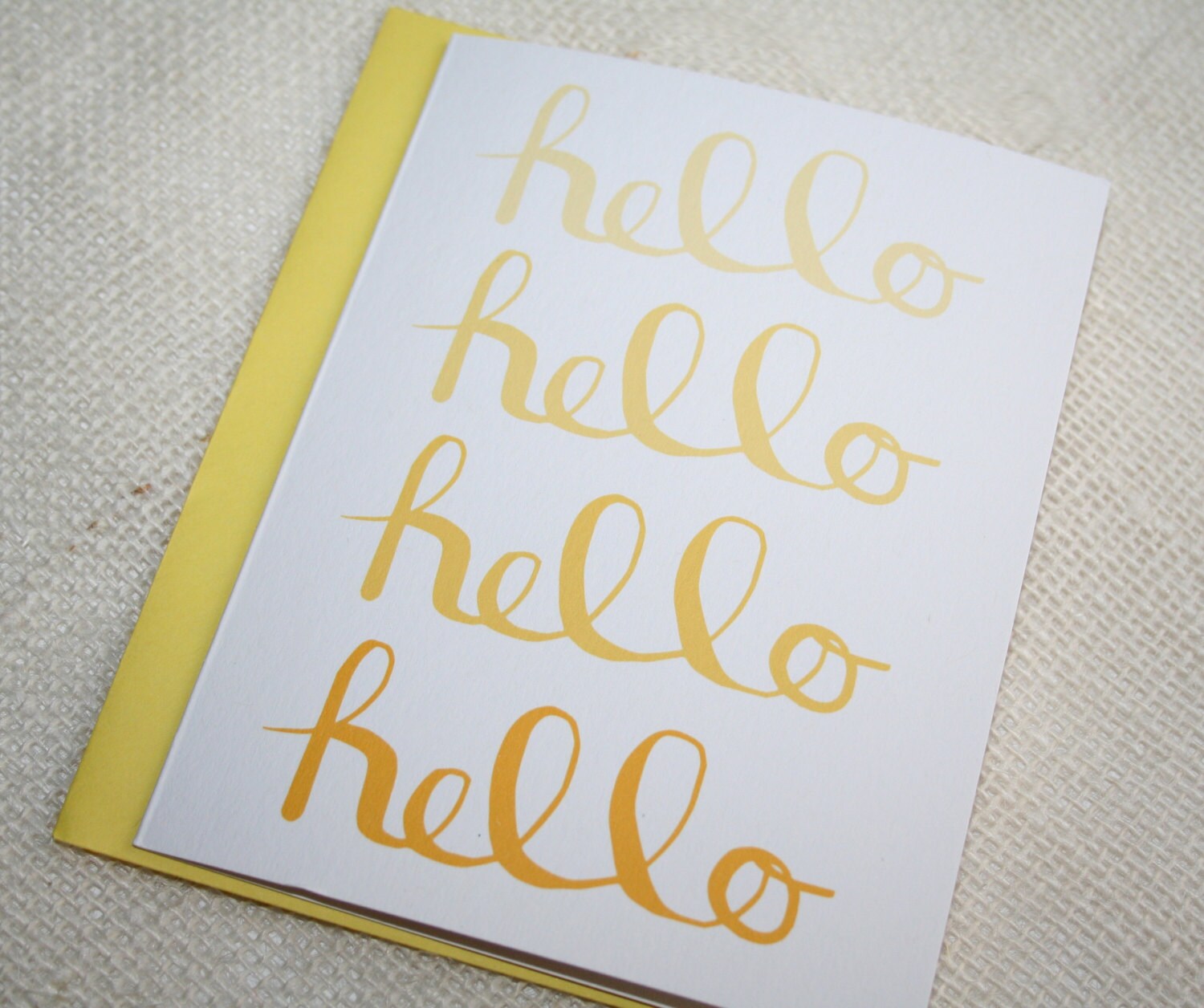 Ombre Yellow Calligraphy Hello Blank Folded Card and Envelope