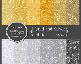 Gold and Silver Glitter digital paper kit, commercial use ok, instant download file for digital scrapbooking