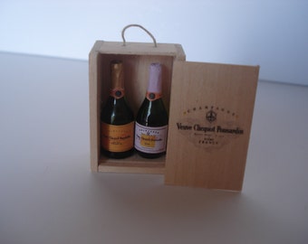 Miniature 2 Champagne bottles in wooden box