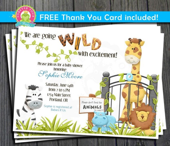 Jungle Baby Shower Invitation / Jungle Party Invite / Safari Baby Shower / Zoo Baby Shower Il_570xn