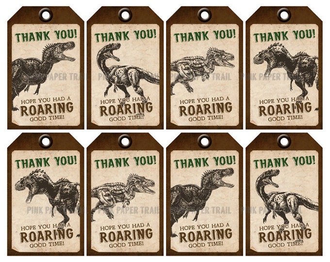 Dinosaur Themed Favor Tags - 4 different tag designs - Instant Download - Print Your Own