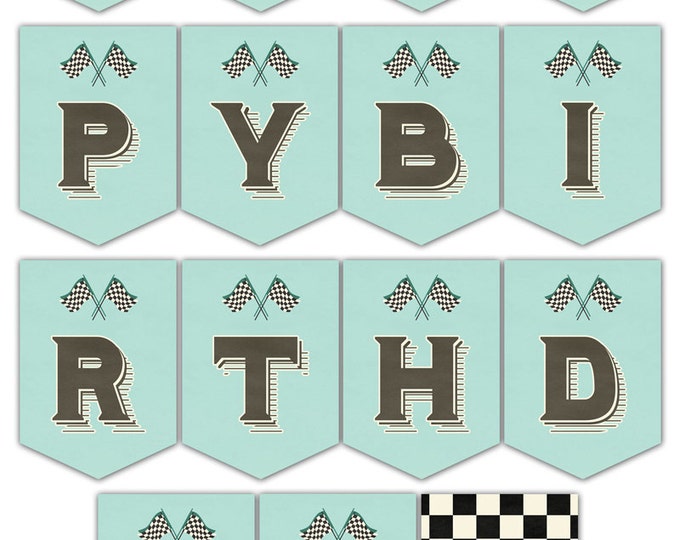 Retro Race Car Themed Birthday Banner v.2, Instant download, DIY, Print Your Own