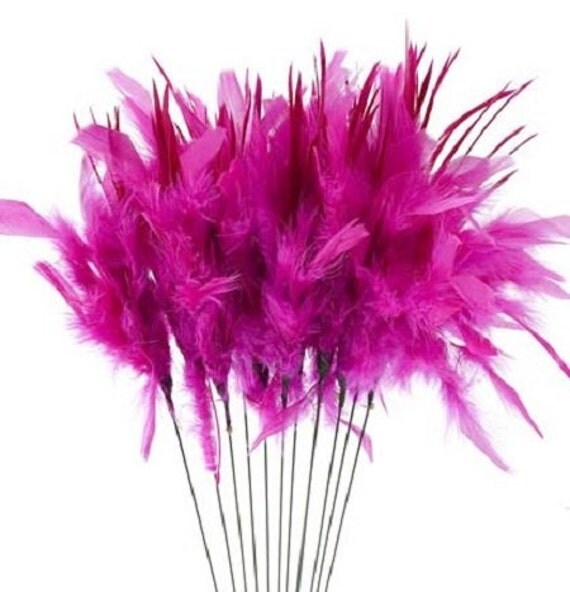 Christmas 4 Hot Pink Feather Pick Spray Ornament Topper