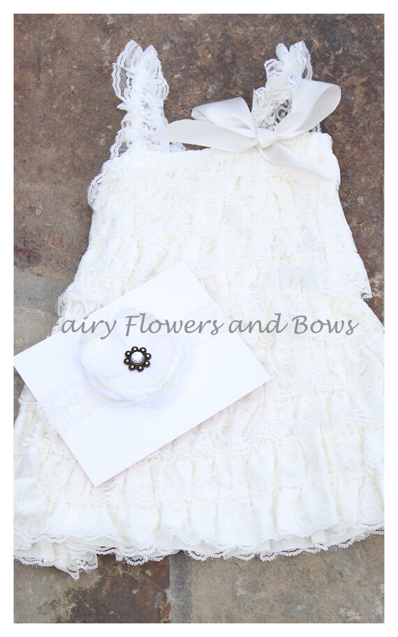Items similar to Ivory Lace Petti Dress with Matching Headband Baptism ...