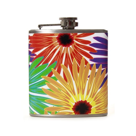 Personalized Flask // Big Flower Flask // 6 oz by thehairofthedog