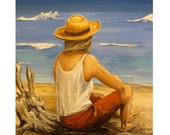 Woman Alone on the beach, wearing Hat, Wave after wave, Original illustration Artist Print Wall Art, Free Shipping in USA. Woman Alone on the beach, wearing Hat, Wave after wave, Original illustration Artist Print Wall Art, Free Shipping in USA.