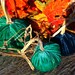 3 Hand Dyed Silk Velvet Pumpkins with real Dried Pumpkin Stems and 7 Silk Velvet Acorns with Real Shells- #207