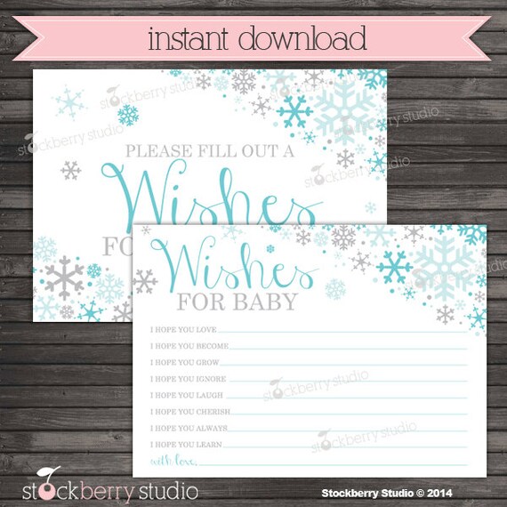Boy Winter Baby Shower Wishes For Baby Boy - Aqua Blue Gray Winter Wonderland Baby Shower Advice Cards - Instant Download - Well Wishes Card Il_570xn