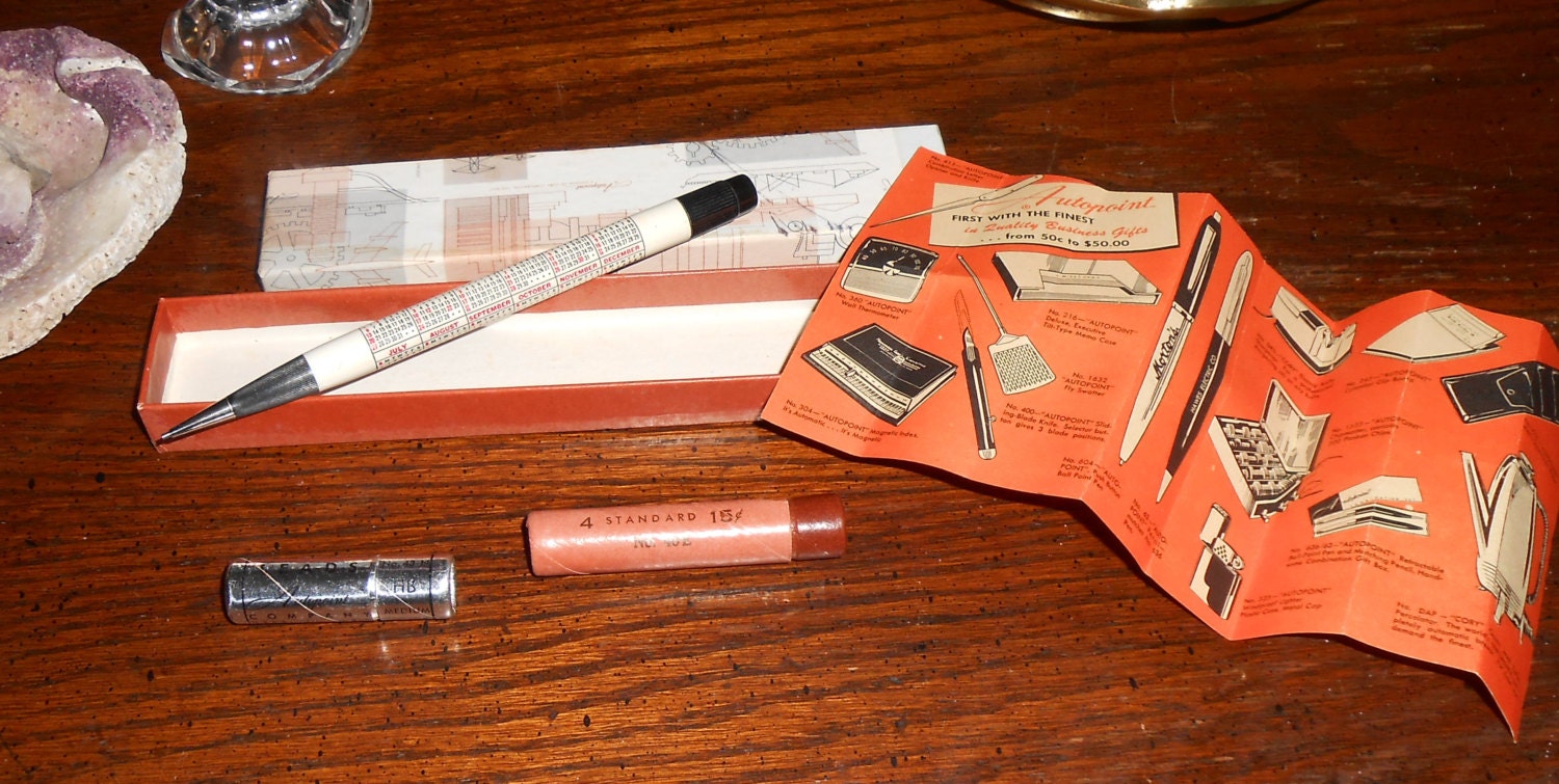 Mid Century 1957 Autopoint Calender Pencil in box Extra Lead and