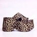 90's Fuzzy Leopard Print Chunky Mega Platform Toe Strap Wedge Sandals / 9 - 10