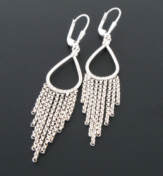 Sterling Silver Fringe Earrings Long Silver Earrings Long