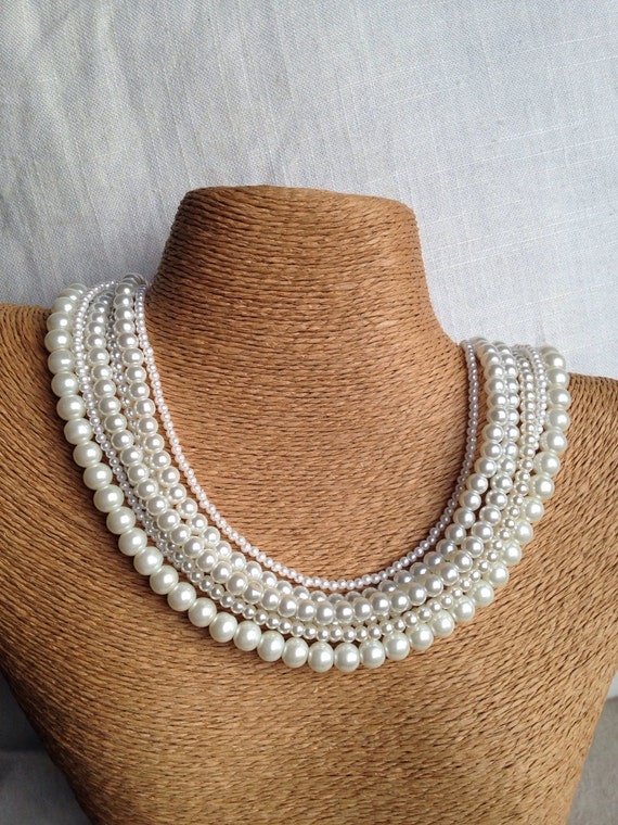 Items Similar To Chunky Pearl Necklace Layered Pearl Necklace Ivory Pearl Bridesmaids Necklace