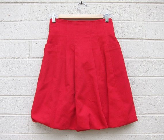 SALE Vintage Cherry Red High Waisted Knee Length Bubble Skirt