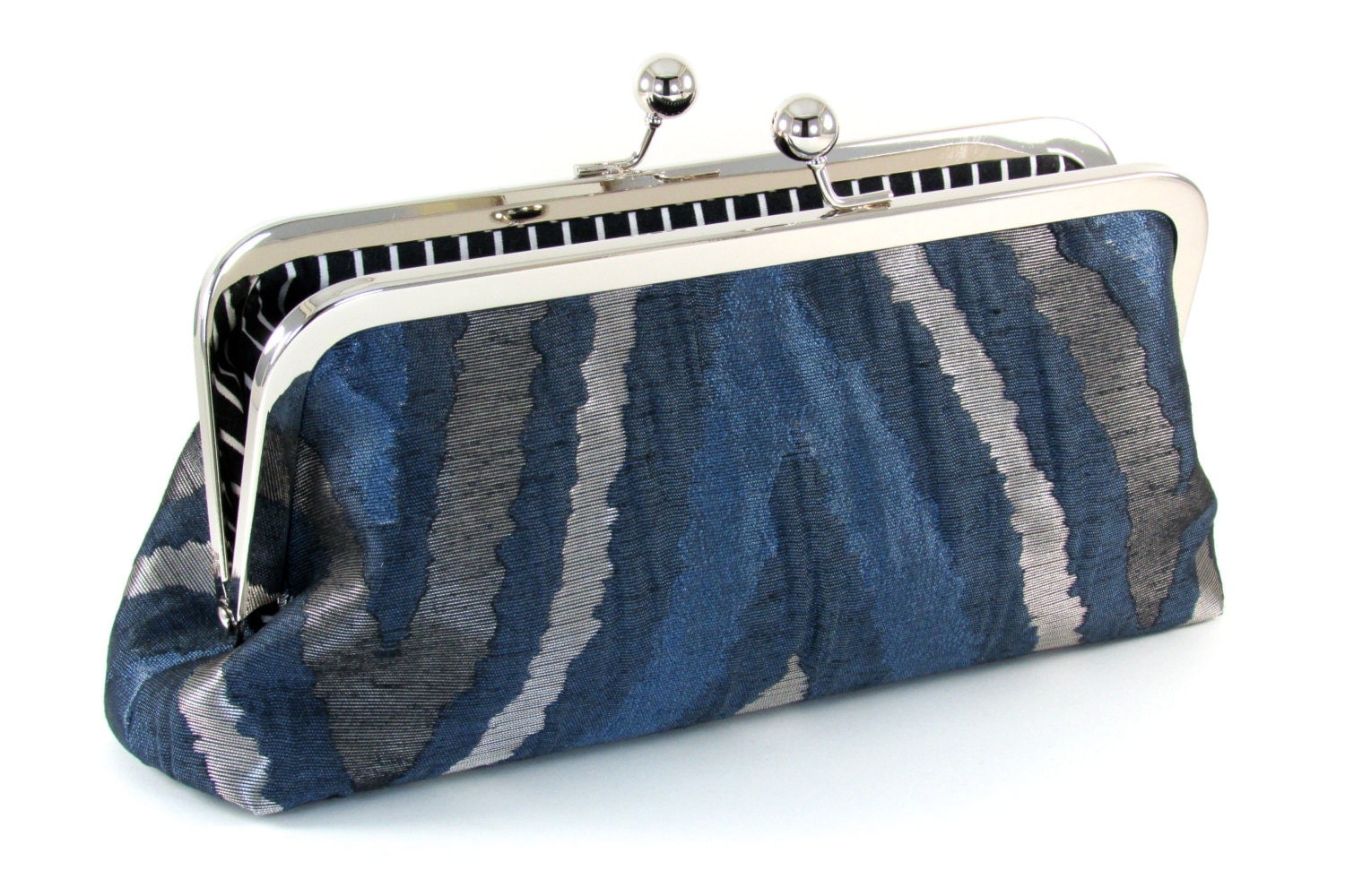 royal blue and silver clutch bag