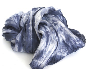 SALE ... shades of indigo ... navy blue hand dyed silk scarf ... midnight sky