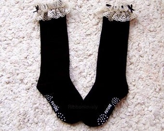 Girls Boot Socks - BLACK Boot Socks, Toddler Boot Socks, Toddler Socks, Child Boot Socks, Lace Boot Sock, Monogram Boot Socks, Knee High