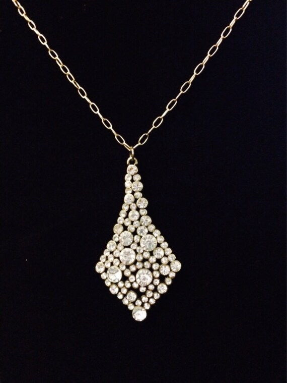Items similar to Diamond shaped gem encrusted necklace on Etsy