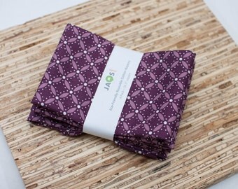 Large Cloth Napkins - Set of 4 - (N2652) - Geometric Purple Modern Reusable Fabric Napkins
