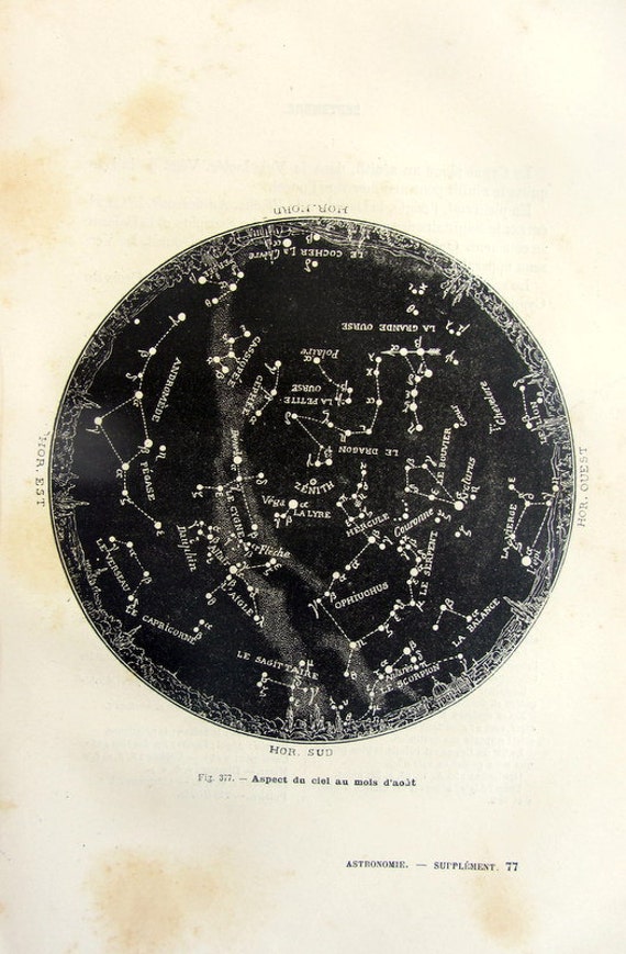 1882 antique astronomy sky chart ENGRAVING by LyraNebulaPrints