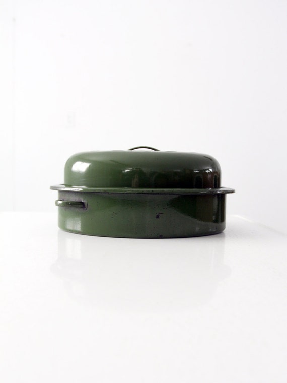 vintage enamel roast pan enamelware roaster green by 86home