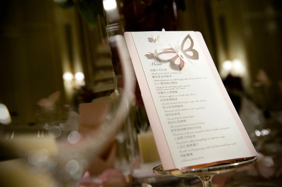 Butterflies Themed Standing Wedding Menu Card, Summer Wedding, Butterfly Cutout, Scrapbook, Papercut by Naboko Il_570xn