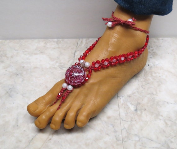 beaded soleless sandals