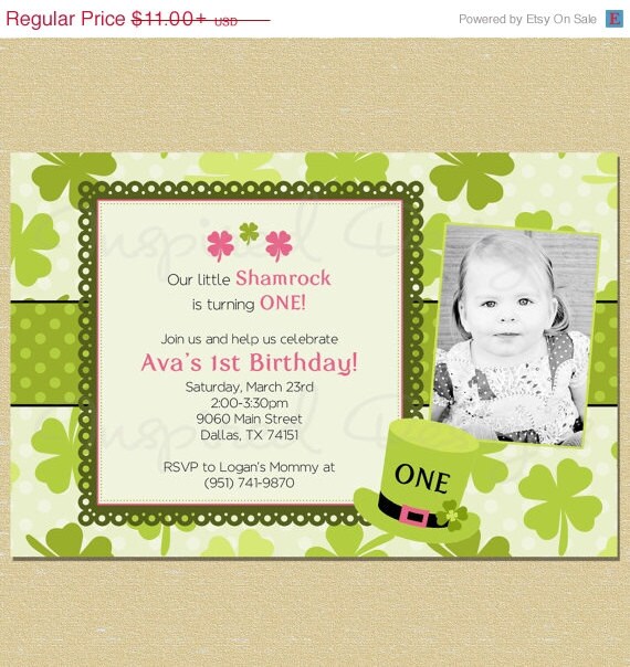 ON SALE Our Little Pink Shamrock Birthday Invitation Il_570xn