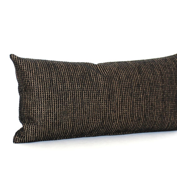 Lumbar Pillow Black Gold Chenille Decorative Accent Oblong