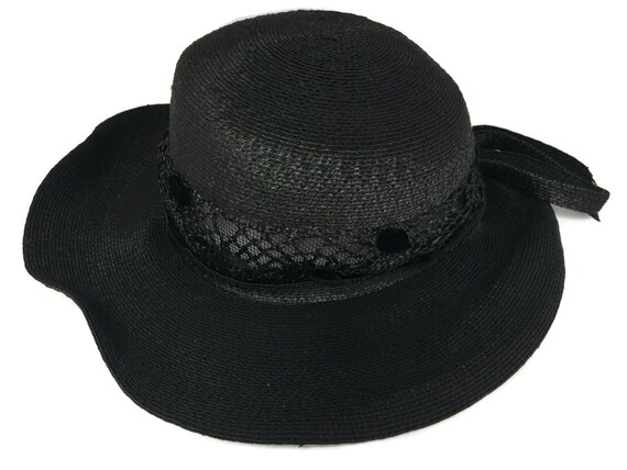 Vintage 1960s Boho Hat Faux Black Straw by VintageClothingDream