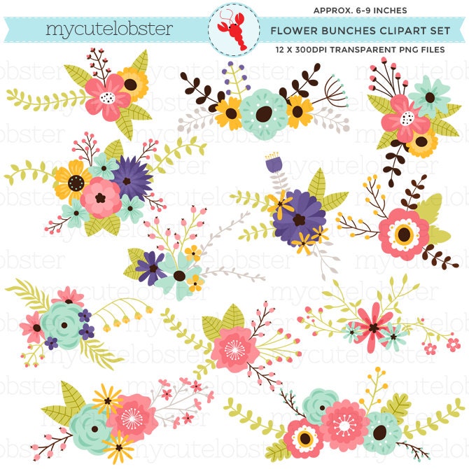 Flower Bunches Clipart Set floral clipart flower clusters