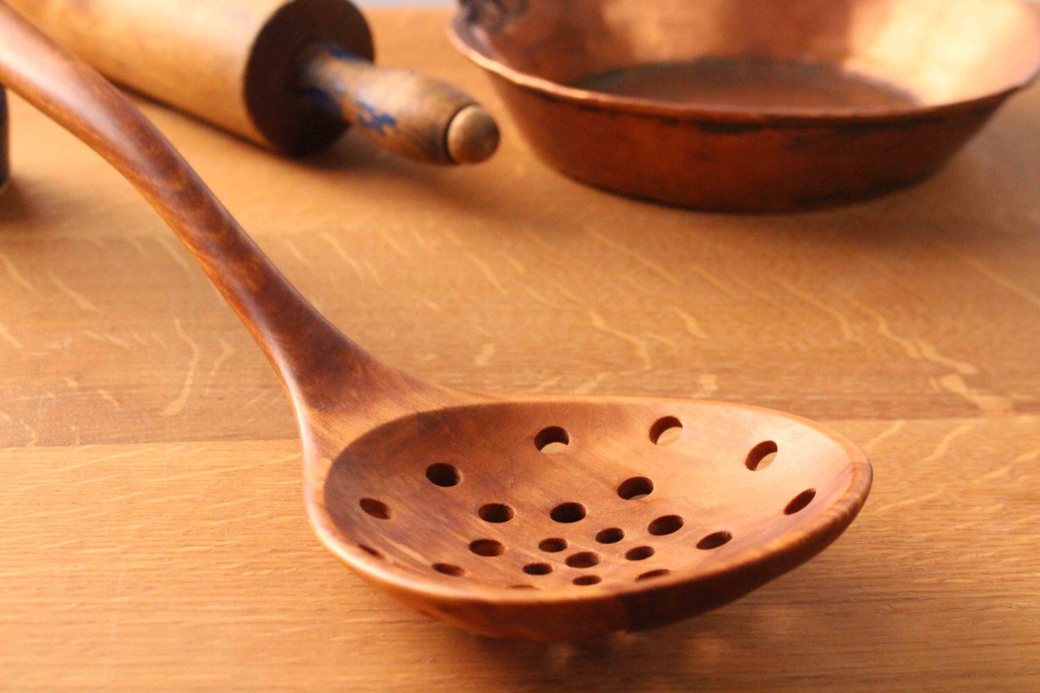 Large skimming spoon Wooden spoon kitchen utensil cooking