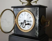 Antique French Marble and Bronze Colored Clock Napolean III French Ormolu Mantle Clock.