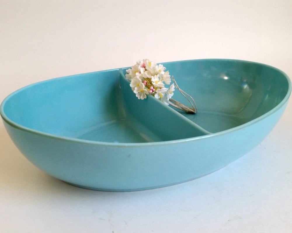 Aqua Melmac Bowl Melamine Divided Dish Plastic Oval Bowl