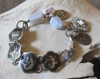 Assemblage Jewelry Religious Metal Repurposed Siam Sterling Bracelet