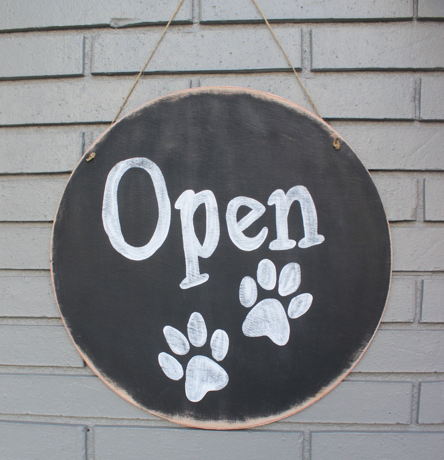 Round Wooden Chalkboard for Pet Shop or Groomer by gracegraffiti