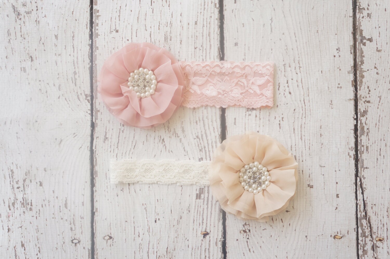 blush lace headband champagne headband pearl headband baby