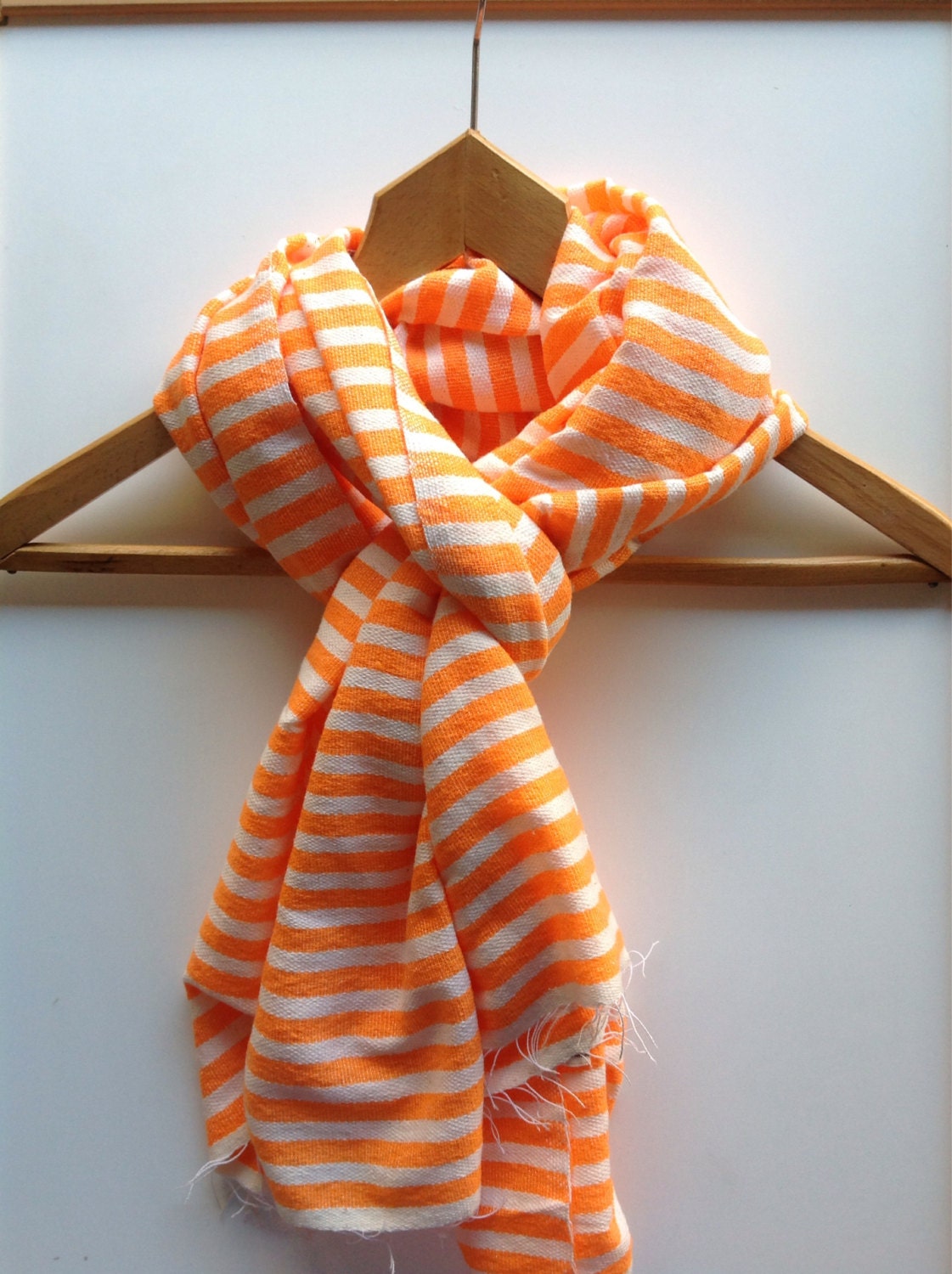 Scarf Neon Orange & White Striped Wool Scarf Men by Bellabisinia