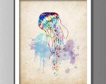 Watercolor Wall Art bathroom print jellyfish watercolor painting set of 3 Watercolor Wall Art bathroom print jellyfish watercolor painting set of 3
