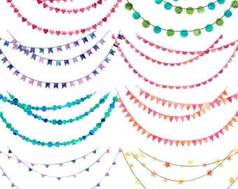 Bunting Watercolor Clipart, Instant Download, Wedding Bunting Clipart , Bunting Clipart, Commercial Use