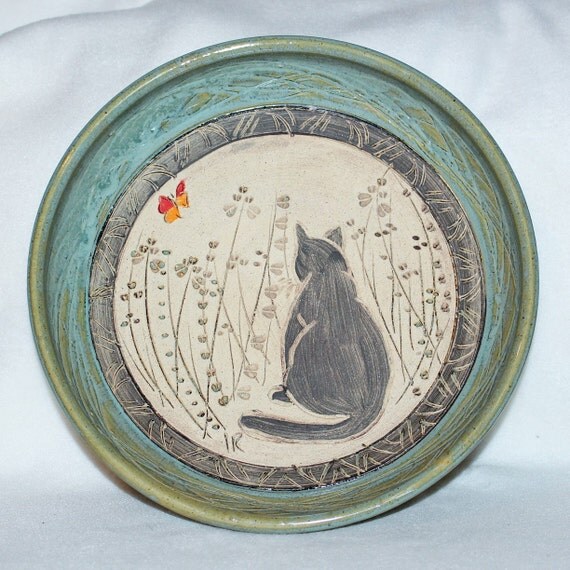 Handmade Pottery Black Cat Bowl By Greenearthpottery On Etsy