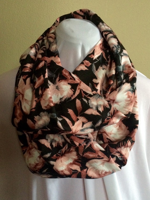 Black, Pink and White Floral Print Pashmina Extra Long Infinity Scarf