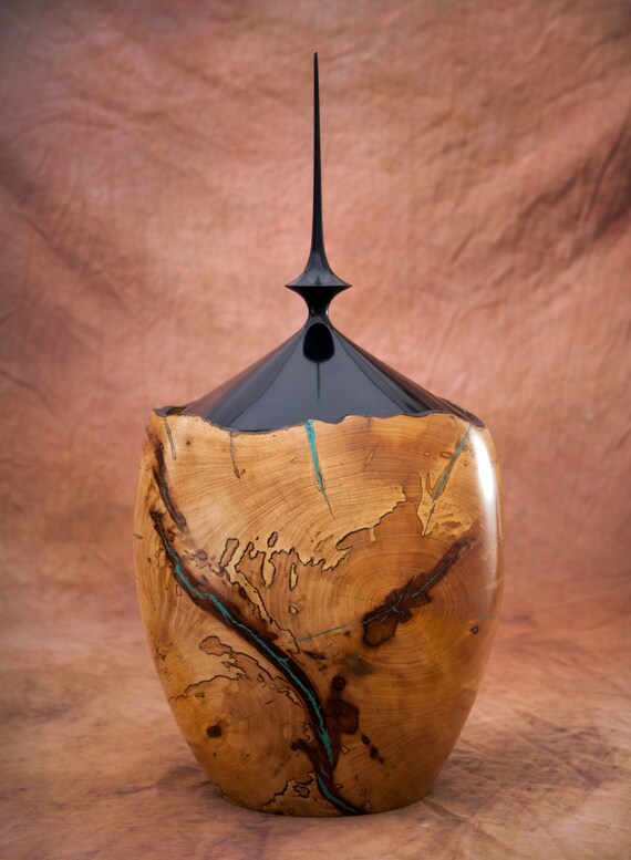 Items similar to Hand turned wood vase with lid on Etsy