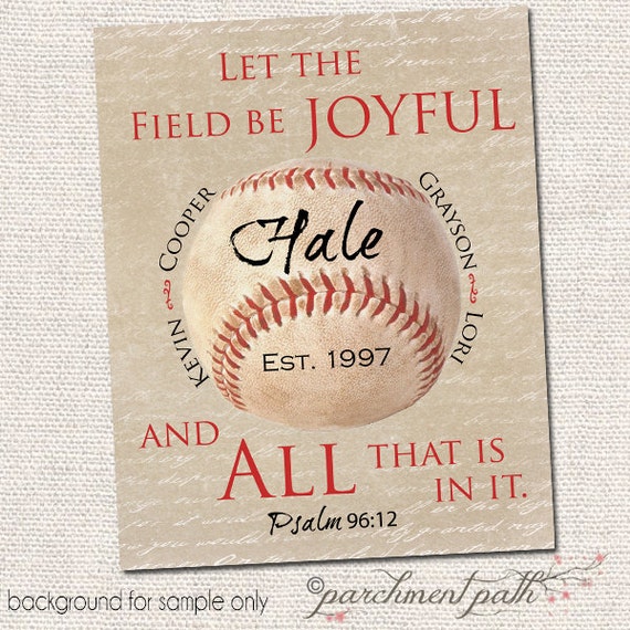 Family Baseball Wall Art Psalm 96:12 Wall Decor by parchmentpath