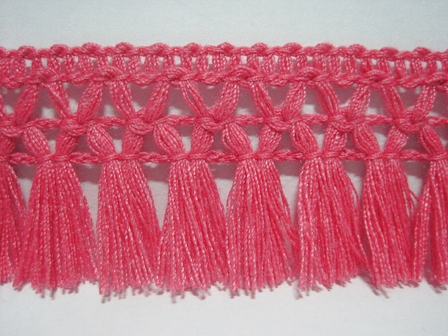 5 Yards Shocking Pink Cotton Tassel Trim Pink Trim Pink
